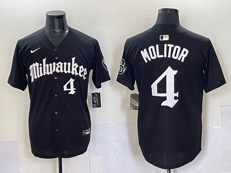 Men 2025 Milwaukee Brewers #4 Molitor Black Five generations Joint Name Nike MLB Jersey style 9->milwaukee brewers->MLB Jersey